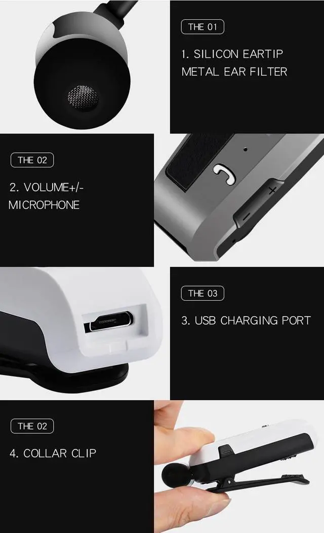 Alt view image 6 of 7 - UKELILI UK-100 Wireless Bluetooth V4.0 Headset In-Ear Vibrating Alert Wear Clip Hands Free Earphone For phones (White)