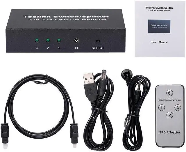 Alt view image 4 of 7 - NK-T32 3 In 2 Out Toslink Cable Switch Splitter SPDIF/TOSLINK Optical Audio 3x2 Switcher SPDIF Splitter With Remote Control