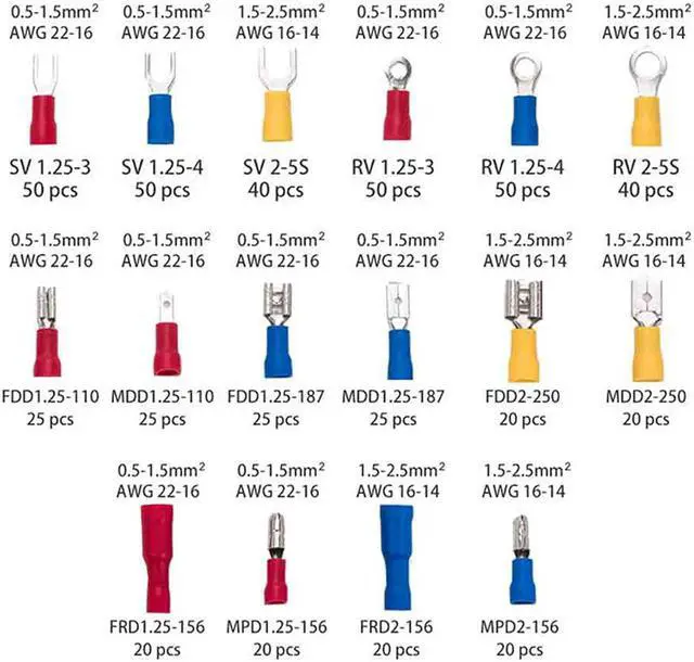 Alt view image 4 of 7 - Wire Terminals Crimping Tool Insulated Ratcheting Crimper Kit of AWG22-14 with 500PCS Male and Female Spade Connectors