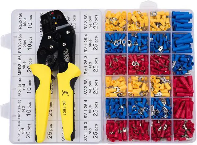Alt view image 6 of 7 - Wire Terminals Crimping Tool Insulated Ratcheting Crimper Kit of AWG22-14 with 500PCS Male and Female Spade Connectors