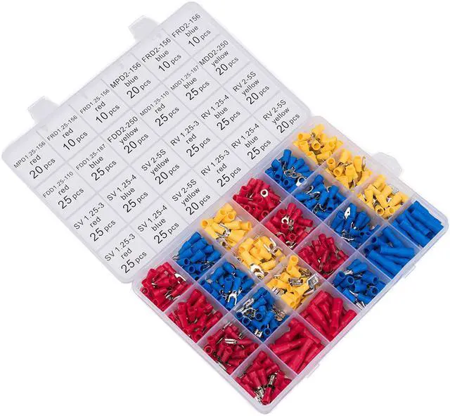 Alt view image 2 of 7 - Wire Terminals Crimping Tool Insulated Ratcheting Crimper Kit of AWG22-14 with 500PCS Male and Female Spade Connectors
