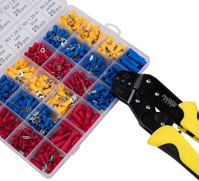 Alt view image 3 of 7 - Wire Terminals Crimping Tool Insulated Ratcheting Crimper Kit of AWG22-14 with 500PCS Male and Female Spade Connectors