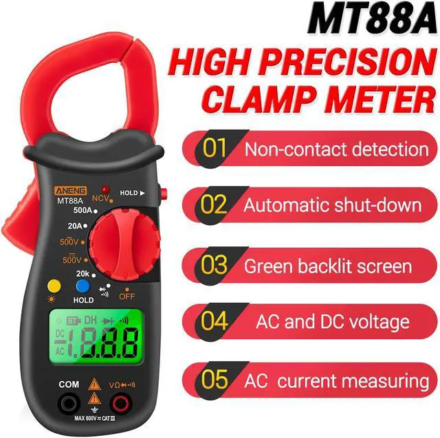 Alt view image 4 of 7 - ANENG MT88A Clamp Meter Multimeter Meter 1999 Counts Auto Range Handheld Current Ammeter Frequency Capacitance Tester NCV Test