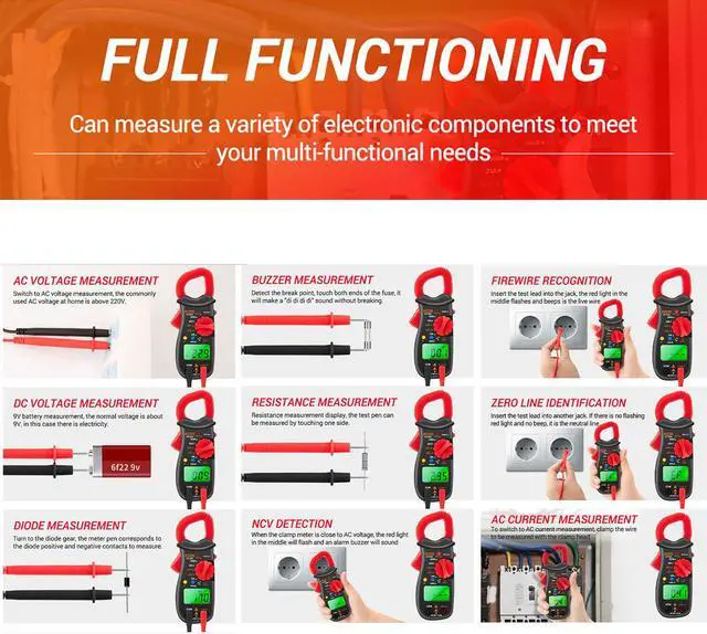 Alt view image 6 of 7 - ANENG MT88A Clamp Meter Multimeter Meter 1999 Counts Auto Range Handheld Current Ammeter Frequency Capacitance Tester NCV Test