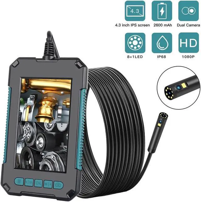 Alt view image 4 of 4 - Handheld Endoscope 4.3 Inches IPS Screen 1080P High Definition IP68 Industrial Home Endoscopes with 9 LEDs 8mm Lens 2 Megapixels Magnifier Compatible - 1M