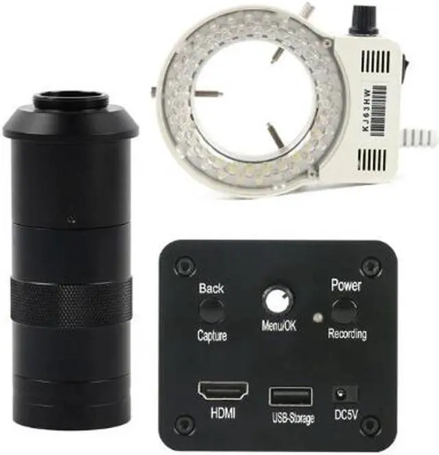 Main image of 1080P HD HDMI Industrial Electronic Digital Video Microscope Camera & 100X C-Mount Lens Whit 56-LED Adjustable Ring Light
