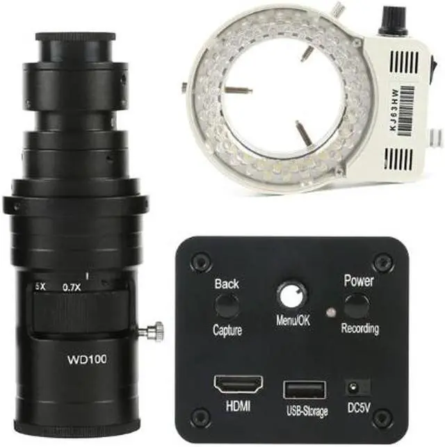 Main image of 1080P HD HDMI Industrial Electronic Digital Video Microscope Camera & 200X C-Mount Lens Whit 56-LED Adjustable Ring Light