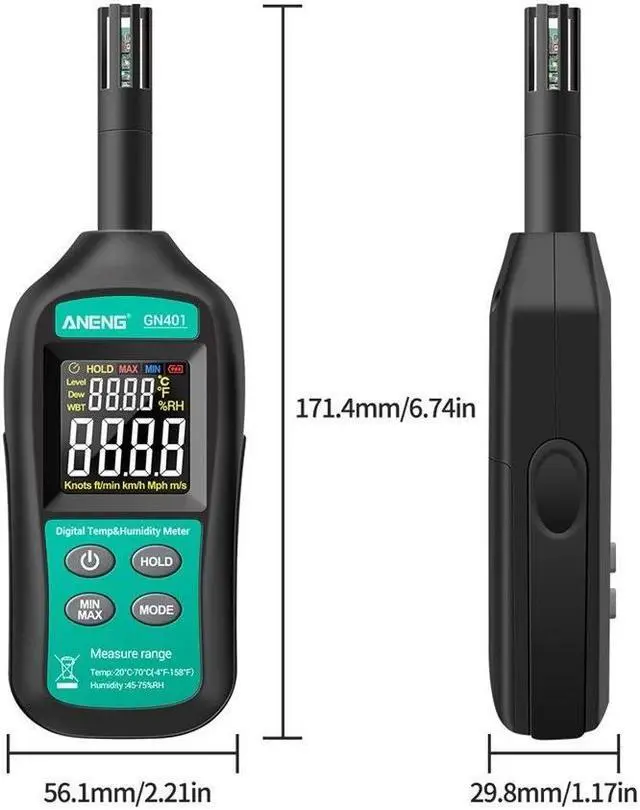 Alt view image 6 of 7 - ANENG GN401 Handheld Digital Thermometer Hygrometer Intelligent Non-contact Temperature Humidity Meter Industrial Agricultural Household Thermo-hygrometer Indoor and Outdoor Temperature Gauge Humidity