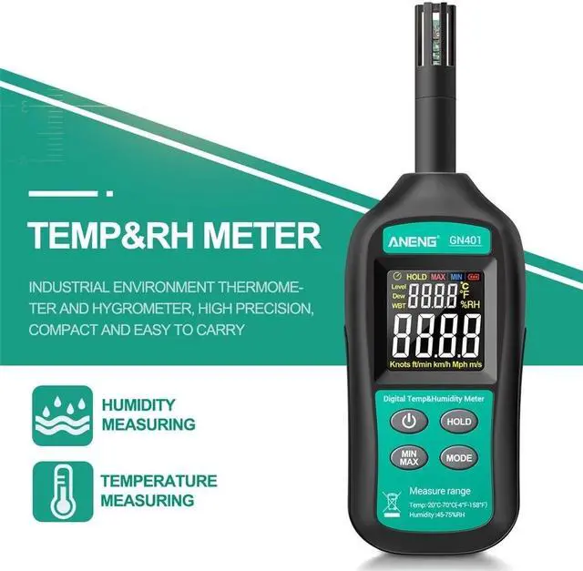 Alt view image 4 of 7 - ANENG GN401 Handheld Digital Thermometer Hygrometer Intelligent Non-contact Temperature Humidity Meter Industrial Agricultural Household Thermo-hygrometer Indoor and Outdoor Temperature Gauge Humidity