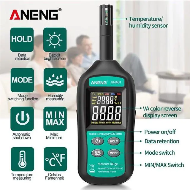 Alt view image 5 of 7 - ANENG GN401 Handheld Digital Thermometer Hygrometer Intelligent Non-contact Temperature Humidity Meter Industrial Agricultural Household Thermo-hygrometer Indoor and Outdoor Temperature Gauge Humidity