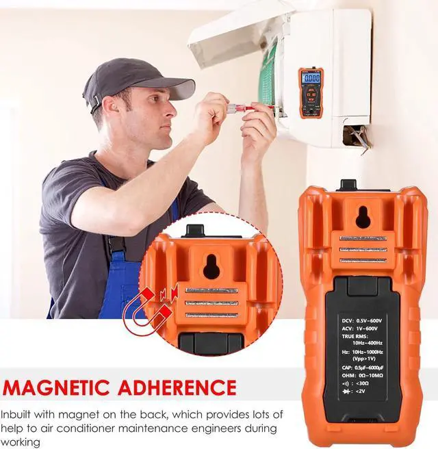 Alt view image 2 of 7 - NJTY T21E Mini Smart Multimeter 6000 Counts True RMS Universal Meter 2-inch LCD Digital Multi Meter Magnetic Adsorption Voltmeter Ohmmeter CATII 600V NCV ACV DCV Resistance Capacitance Buzzer and Cont