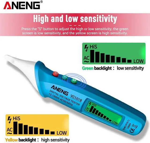 Alt view image 6 of 7 - ANENG VC1018 Electric Sensor Tester Pen Digital Intelligent AC Voltage Meter 1000V Voltmeter Buzzer Detector For Electric Tool - Blue