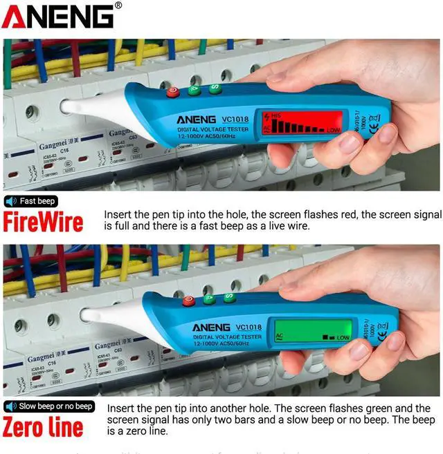 Alt view image 7 of 7 - ANENG VC1018 Electric Sensor Tester Pen Digital Intelligent AC Voltage Meter 1000V Voltmeter Buzzer Detector For Electric Tool - Blue