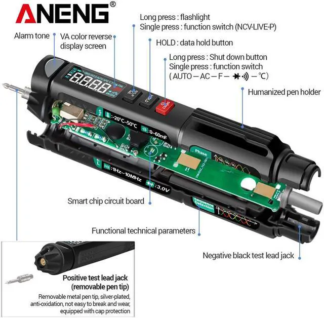 Alt view image 2 of 7 - ANENG A3008 Digital Multimeter Auto Intelligent Sensor Pen Tester 6000 Counts NonContact Voltage Meter Multimetre polimetro