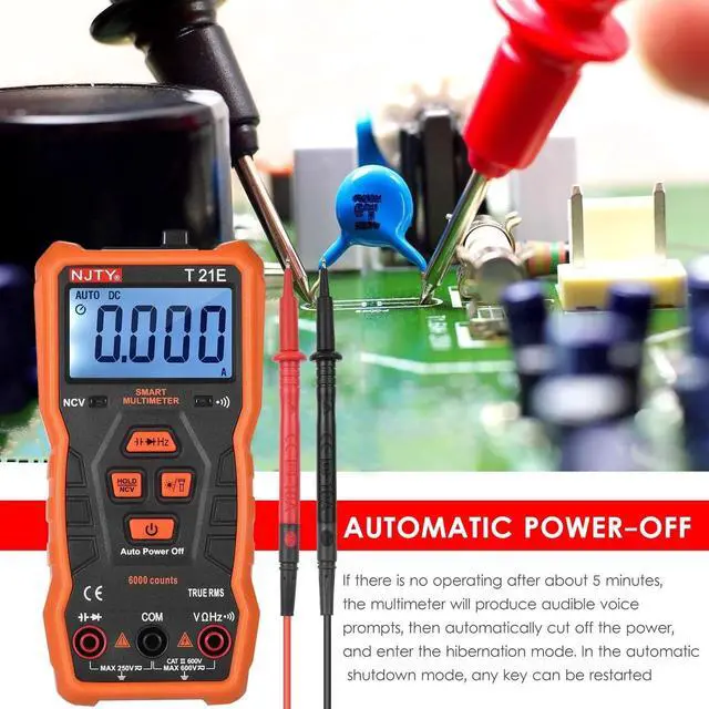 Alt view image 5 of 7 - NJTY T21E Mini Smart Multimeter 6000 Counts True RMS Universal Meter 2-inch LCD Digital Multi Meter Magnetic Adsorption Voltmeter Ohmmeter CATII 600V NCV ACV DCV Resistance Capacitance Buzzer and Cont