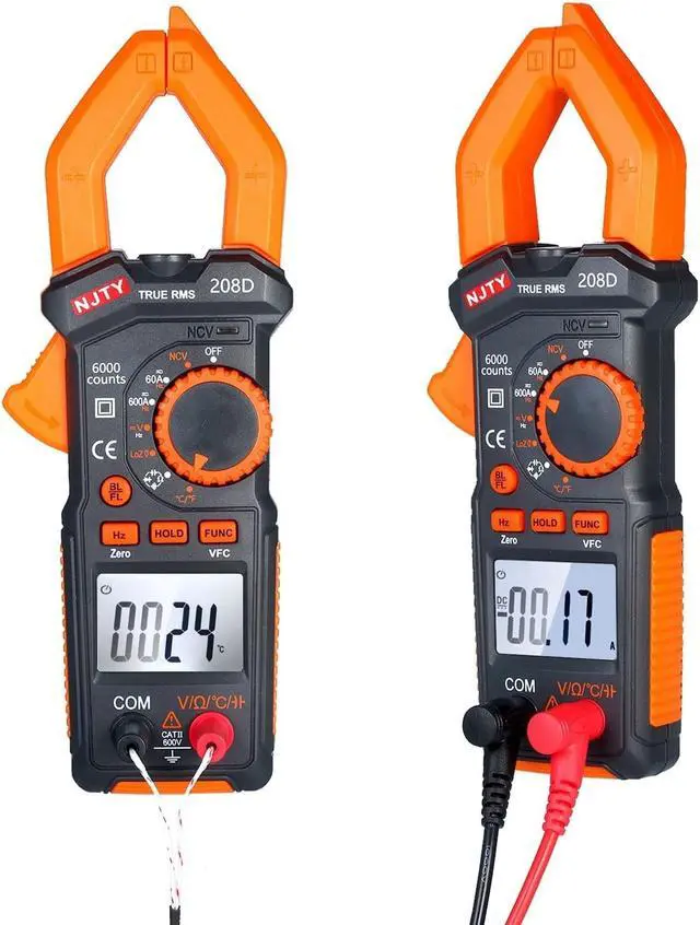 Alt view image 3 of 7 - NJTY 208D 600A AC/DC Digital Clamp Meter with Temperature Auto Ranging Multimeter with Audible Continuity Beep True-RMS Clamp Meter
