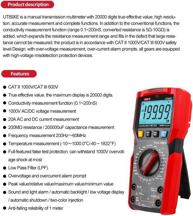 El UNI-T UT89XE electricista Multímetro Digital True RMS NCV Tester - China  El voltímetro, Dmm