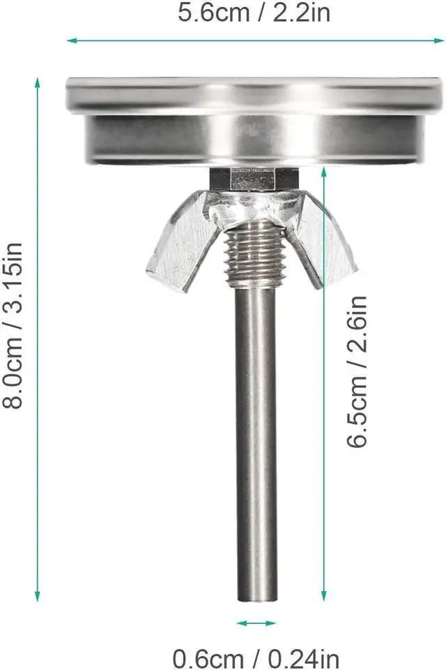 Alt view image 3 of 3 - Stainless Metal Dial Thermometer 75-300℃ / 150-600℉ Dual Scale 2.2 Inch Dial 2.6 Inch Stem Length Thermometer Gauge for Boilers Pipes Industry BBQ