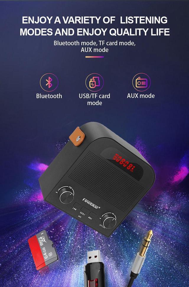 Alt view image 3 of 7 - Fineblue FM888 Tws Bluetooth Speaker Mobile Phone Overweight Subwoofer Steel Gun Fans Wireless Sound Portable Alarm Clock TF Aux (Gray)