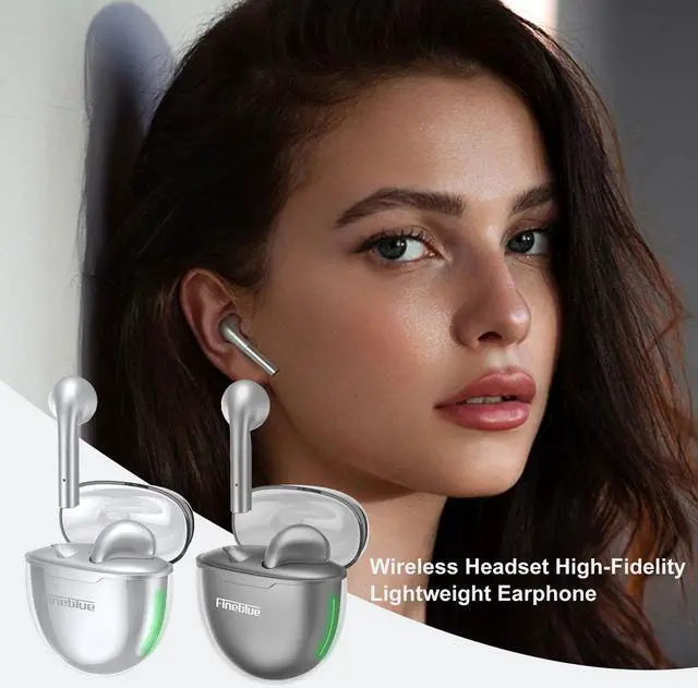 Alt view image 2 of 7 - Fineblue F22 Pro TWS Wireless Bluetooth Earphone Type-C Headset Fingerprint Touch Control New Design with Charging Case - Silver