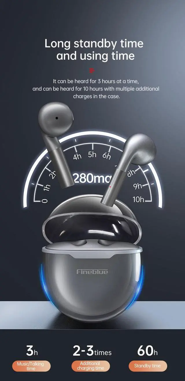 Alt view image 7 of 7 - Fineblue F22 Pro TWS Wireless Bluetooth Earphone Type-C Headset Fingerprint Touch Control New Design with Charging Case - Black