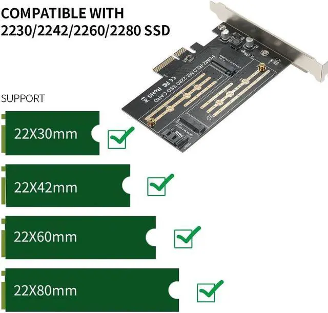 Alt view image 3 of 7 - M.2 NVME to PCI-E X4 Expansion Card SSD Adapter Card with M.2 M-key B-key Interfaces Support NVME SATA Dual Protocol