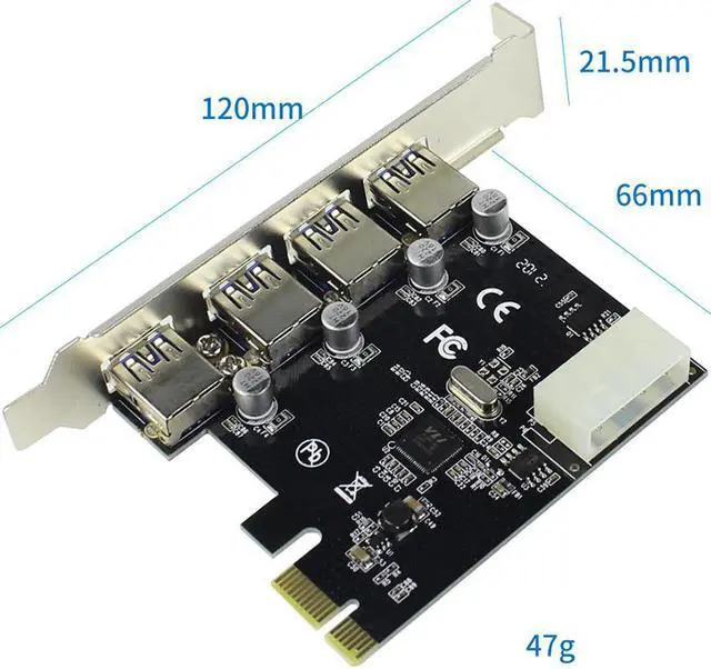 Alt view image 4 of 6 - 4 Port USB 3.0 PCI-e Expansion Card PCI Express PCIe USB 3.0 Hub Adapter 5Gbps Riser Controller Extender with 4Pin Power