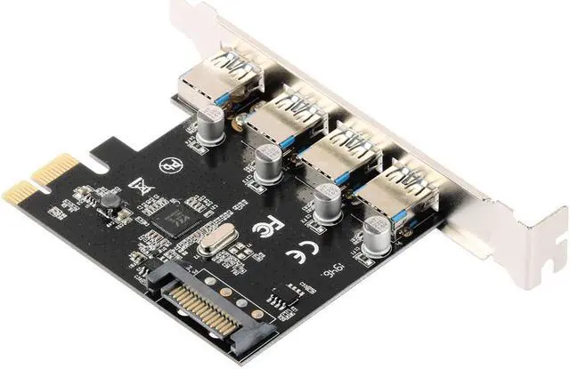 Alt view image 2 of 6 - 4 Port USB 3.0 PCI-e Expansion Card PCI Express PCIe USB 3.0 Hub Adapter 5Gbps Riser Controller Extender with SATA