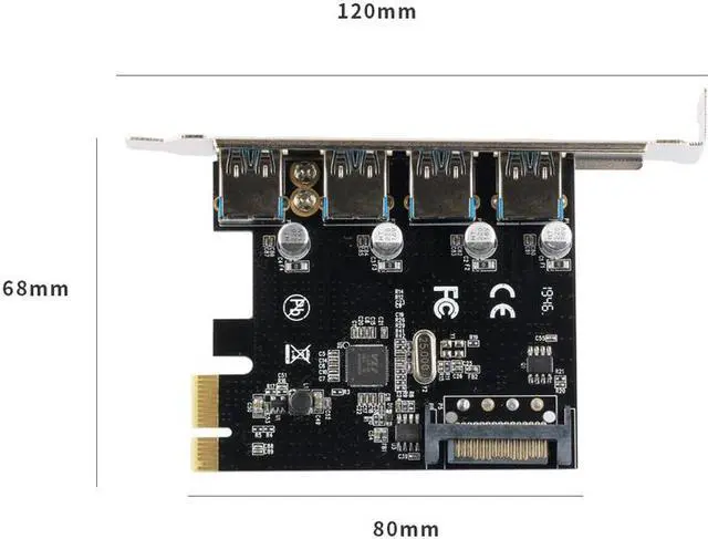 Alt view image 3 of 6 - 4 Port USB 3.0 PCI-e Expansion Card PCI Express PCIe USB 3.0 Hub Adapter 5Gbps Riser Controller Extender with SATA
