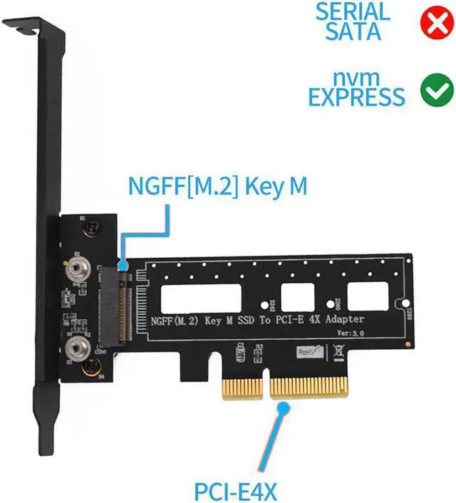 Alt view image 3 of 7 - M.2 PCIe Adapter M Key SSD to PCI-e 3.0 x4 Host Controller Expansion Card w/ Low Profile Bracket HeatSink for 2242 2260 2280 SSD With Golden Heatsink