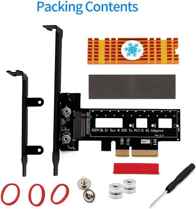 Alt view image 5 of 7 - M.2 PCIe Adapter M Key SSD to PCI-e 3.0 x4 Host Controller Expansion Card w/ Low Profile Bracket HeatSink for 2242 2260 2280 SSD With Golden Heatsink