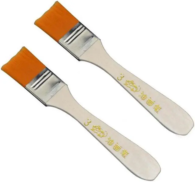 Main image of 2PCS Orange Bristle Wooden Handle Oil Painting Paint Brush 0.9" Width