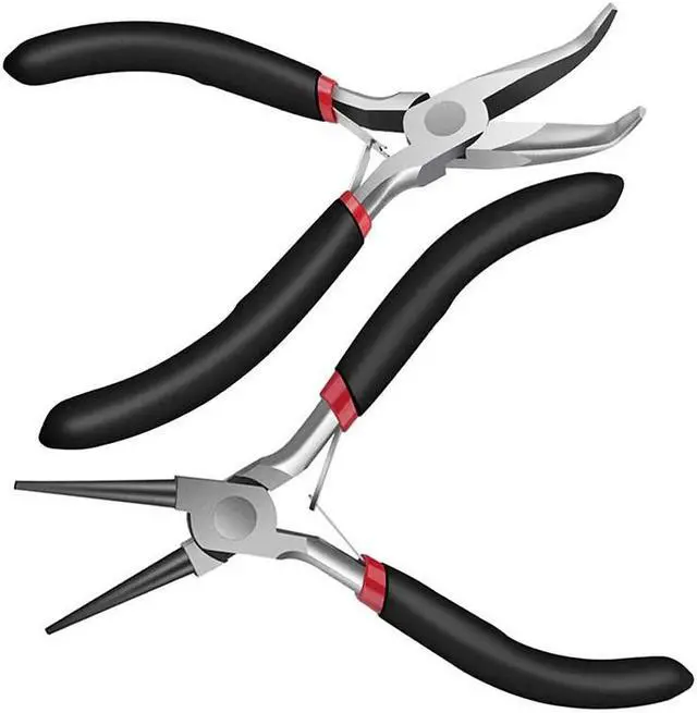 Main image of 2Pack Bent Chain Nose Pliers and Round Nose Pliers for Crafting and Repair Jewelry Making Supplies