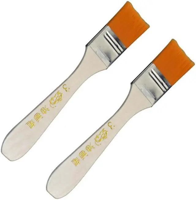 Alt view image 2 of 3 - 2PCS Orange Bristle Wooden Handle Oil Painting Paint Brush 0.9" Width