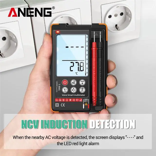 Alt view image 3 of 7 - ANENG Q60S Digital Multimeter Smart Mini Professional True Rms Multimeter AI Speech Recognition Transistor Tester 6000 Counts - Orange(no box)