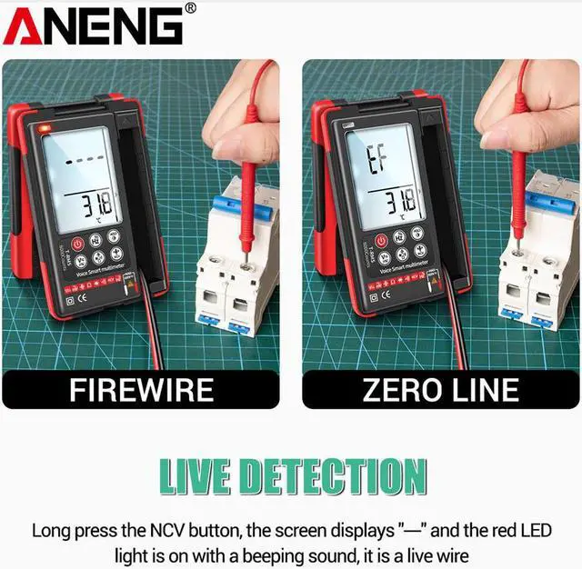 Alt view image 4 of 6 - ANENG Q60S Digital Multimeter Smart Mini Professional True Rms Multimeter AI Speech Recognition Transistor Tester 6000 Counts - Red