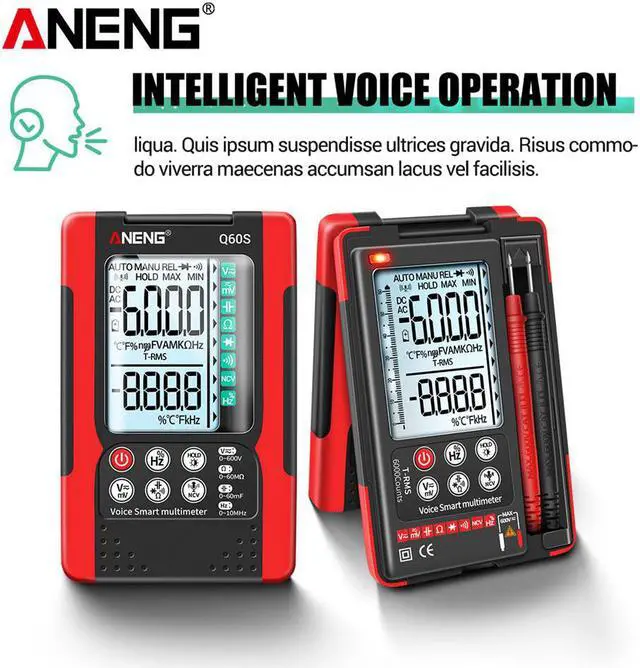 Main image of ANENG Q60S Digital Multimeter Smart Mini Professional True Rms Multimeter AI Speech Recognition Transistor Tester 6000 Counts - Red(no box)