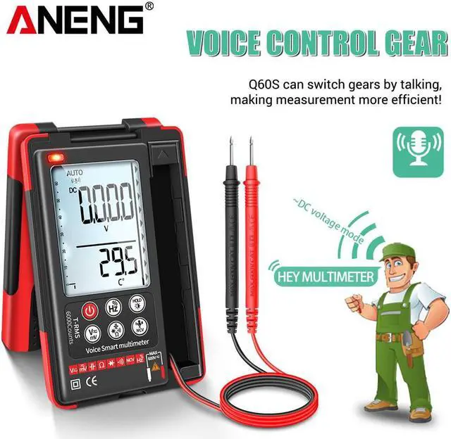 Alt view image 6 of 7 - ANENG Q60S Digital Multimeter Smart Mini Professional True Rms Multimeter AI Speech Recognition Transistor Tester 6000 Counts - Red