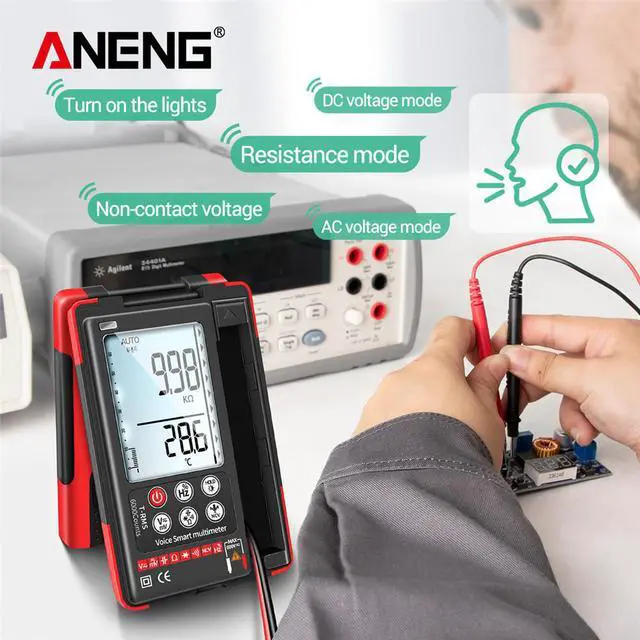 Alt view image 3 of 6 - ANENG Q60S Digital Multimeter Smart Mini Professional True Rms Multimeter AI Speech Recognition Transistor Tester 6000 Counts - Red(no box)
