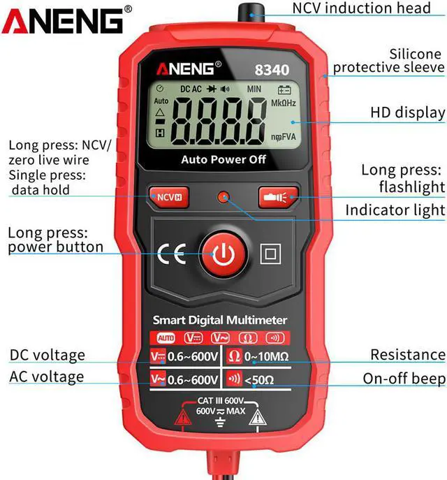 Alt view image 2 of 7 - Aneng 8340 Mini Smart Digital Multimeter Voltmeter Ohm Meter Anti-Burning Automatic Tester Professional Electrician Repair Tools