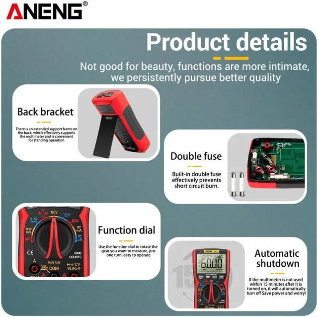 Alt view image 5 of 7 - ANENG SZ17 DIY Transistor Capacitor NCV Detector Lcr Meter Digital Multimeter 6000 Profesional True RMS AC/DC Analog Tester - Red