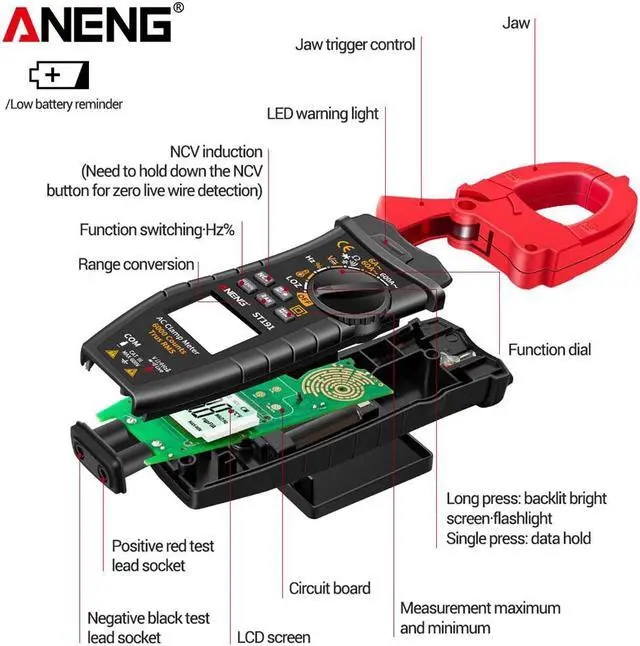 Alt view image 3 of 7 - ST191 Clamp Meter AC/DC Voltmeter Automatic Range Tester High Precision True RMS 6000 Count Clamp Multimeter