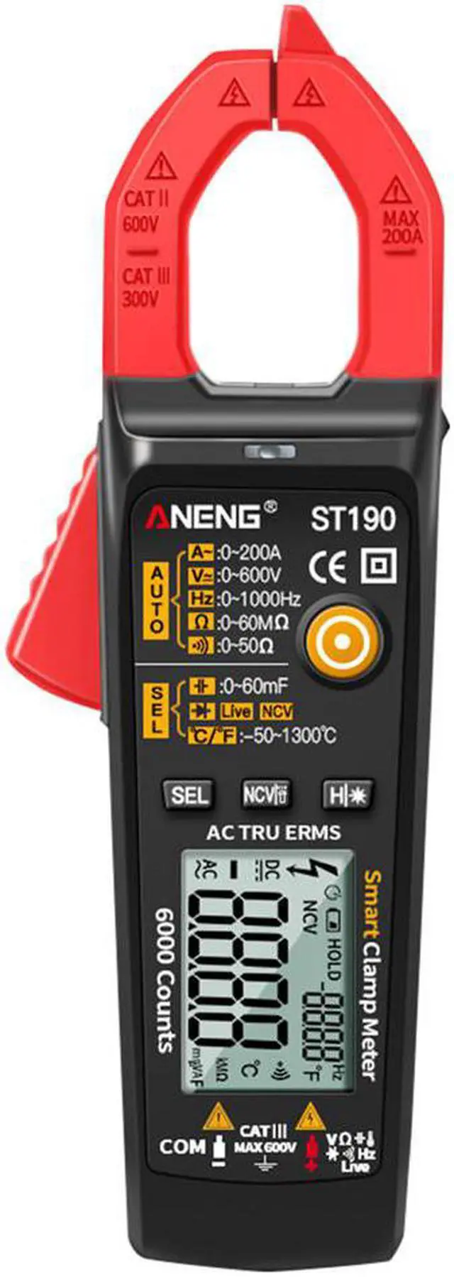 Main image of ST190 LCD Digital Automatic Current Clamp Meter DC AC Ammeter Voltage Voltmeter Ohmmeter Multimeter Resistance Temperature - Red(no box)