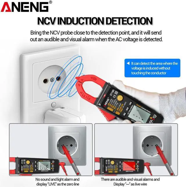 Alt view image 7 of 7 - ST190 LCD Digital Automatic Current Clamp Meter DC AC Ammeter Voltage Voltmeter Ohmmeter Multimeter Resistance Temperature - Red(no box)