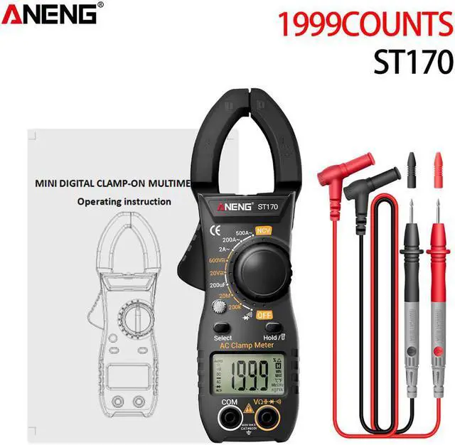 Alt view image 2 of 5 - ST170 Portable Digital Clamp Meter DC/AC Current Multimeter Ammeter Voltage Tester Diode Current Capacitance NCV Ohm Test - Black(no box)