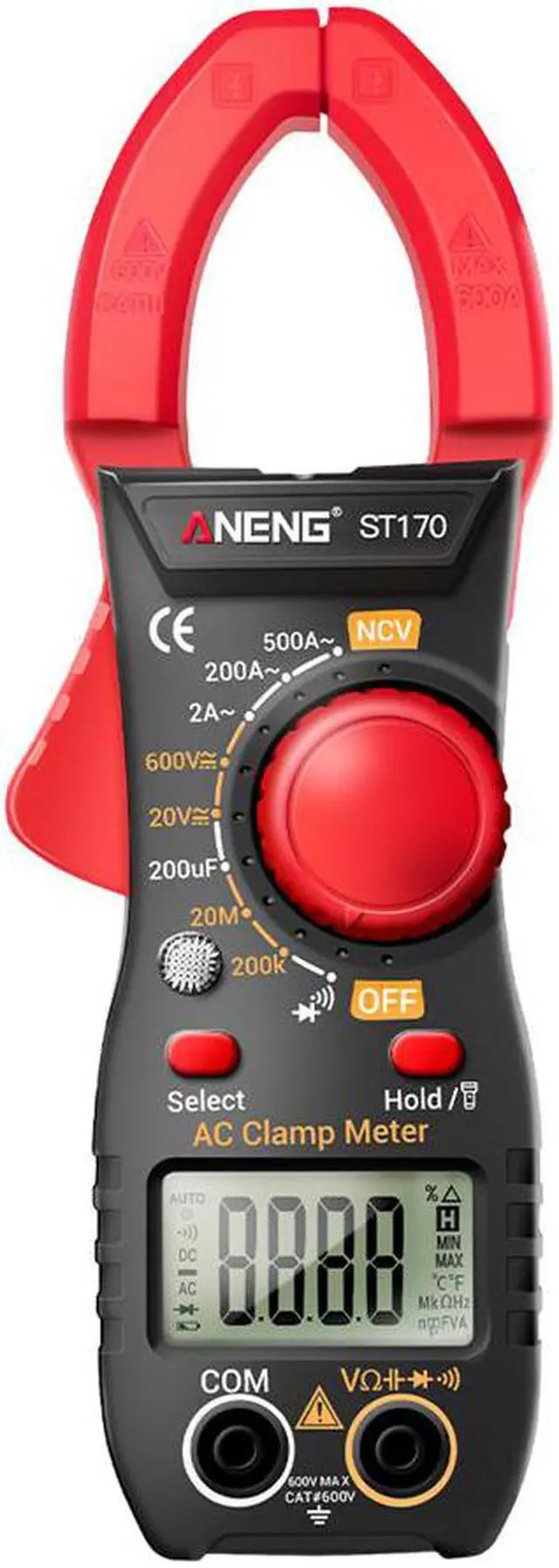 Main image of ST170 Portable Digital Clamp Meter DC/AC Current Multimeter Ammeter Voltage Tester Diode Current Capacitance NCV Ohm Test - Red(no box)