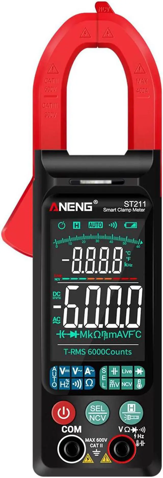Main image of ANENG ST211 6000 Counts Digital AC Current Clamp Meter 400A Automatic Range Multimeter with Backlight Voltage Meter Clamp Gauge - Red