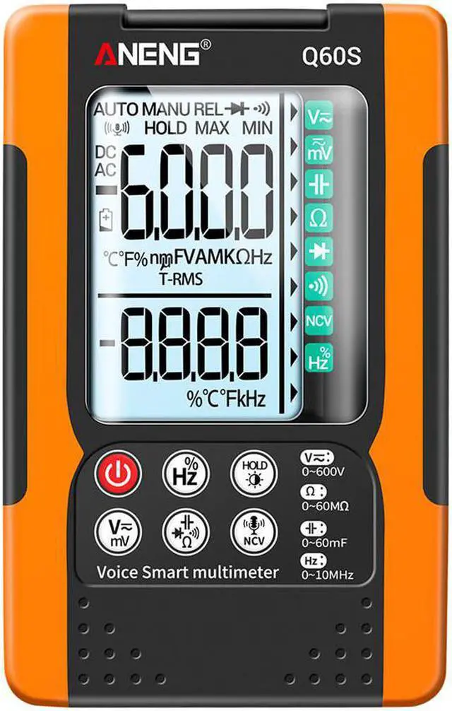 Main image of ANENG Q60S Digital Multimeter Smart Mini Professional True Rms Multimeter AI Speech Recognition Transistor Tester 6000 Counts - Orange
