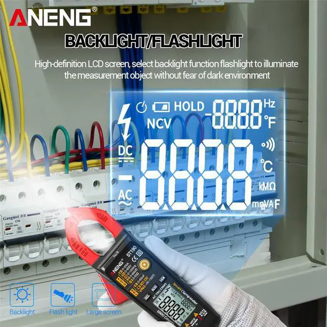Alt view image 4 of 7 - ST190 LCD Digital Automatic Current Clamp Meter DC AC Ammeter Voltage Voltmeter Ohmmeter Multimeter Resistance Temperature - Red(no box)