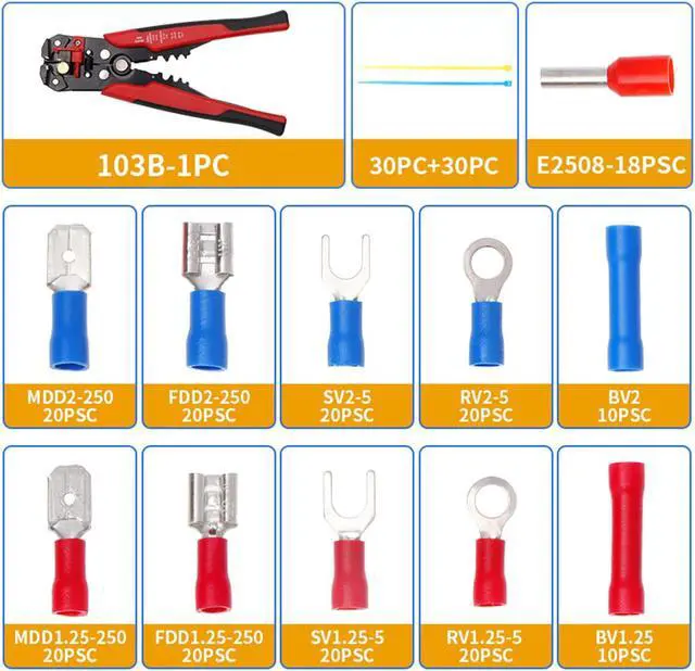 Alt view image 2 of 2 - 260PCS Crimp Cable Terminals Set Kit Heat Shrink Insulated Wire Electrical Connector Assorted Box with Wire Stripping Pliers Portable